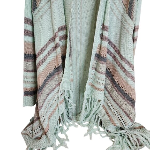NWT Demanding Boho Striped Fringe Knit Cardigan Sweater Sz Lg Long Open Front - Picture 6 of 10